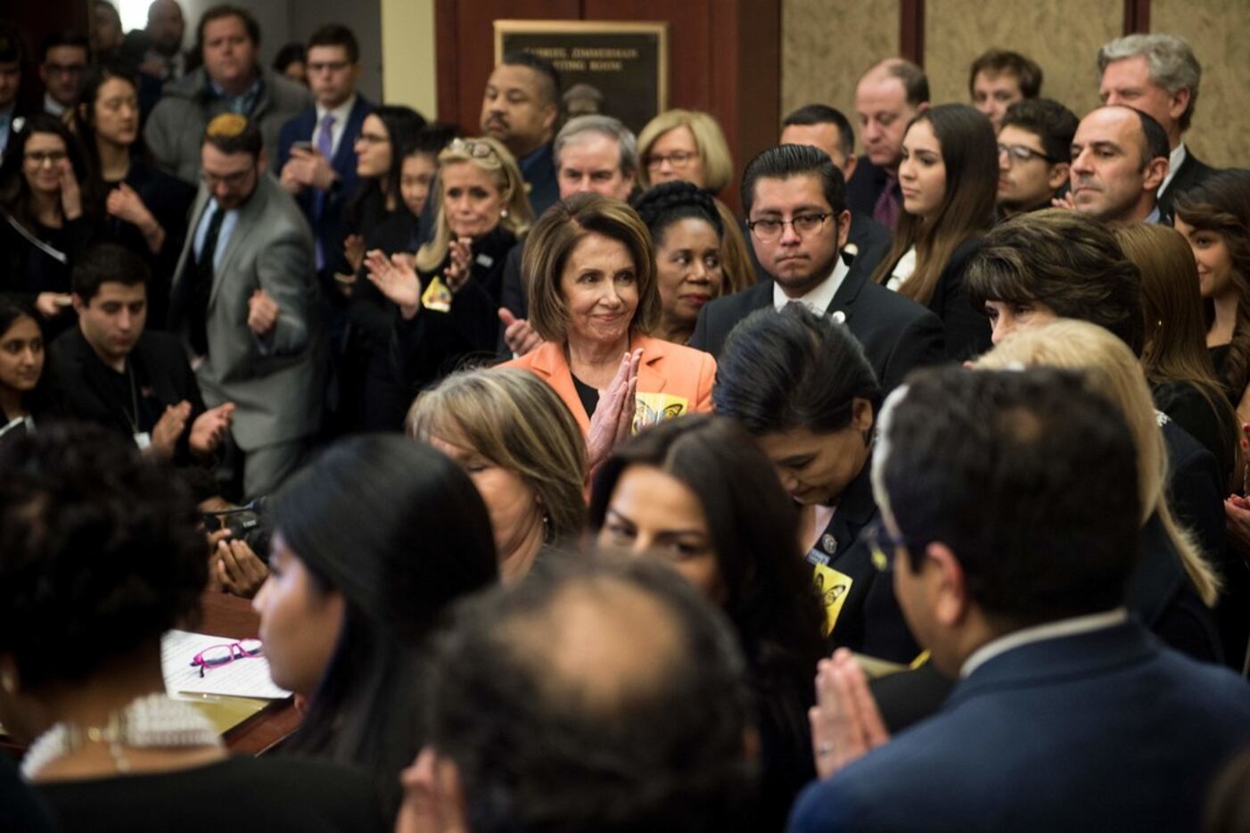 House Minority Leader Nancy Pelosi, D-Calif., clapped for Dreamers during a news conference...