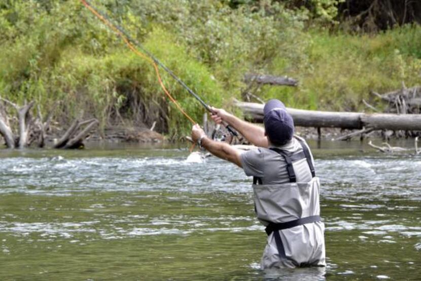 
Travel writer Eric Vohr practices his fly-fishing technique. The Atnarko is rich with king,...