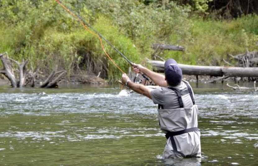 
Travel writer Eric Vohr practices his fly-fishing technique. The Atnarko is rich with king,...
