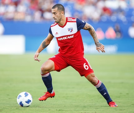 FRISCO, TX - AUGUST 04: FC Dallas defender Marquinhos Pedroso (#6) controls the ball during...