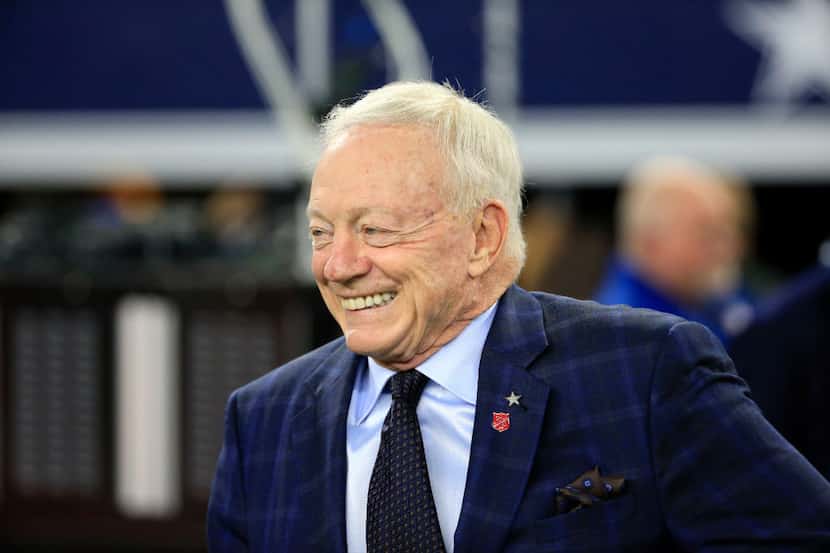 FILE - In this Dec. 18, 2016, file photo, Dallas Cowboys team owner Jerry Jones smiles as he...