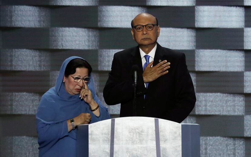 Khizr Khan, whose son, a Muslim and Army captain, was killed fighting in Iraq, addresses the...