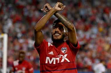 FC Dallas forward Jesus Ferreira (9) celebrates his goal in the second half during an MLS...