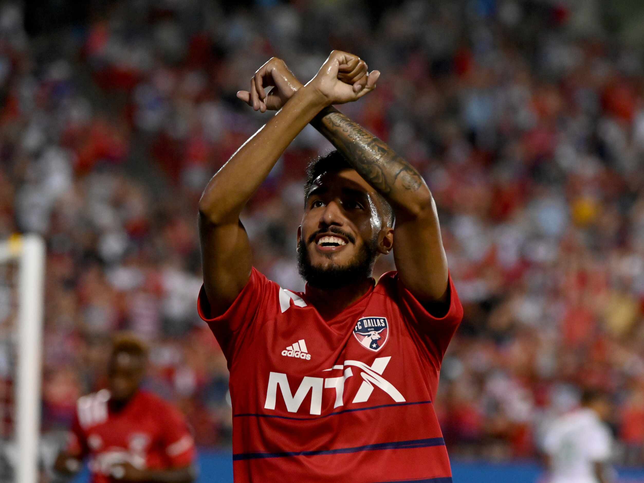 FC Dallas forward Jesus Ferreira (9) celebrates his goal in the second half during an MLS...