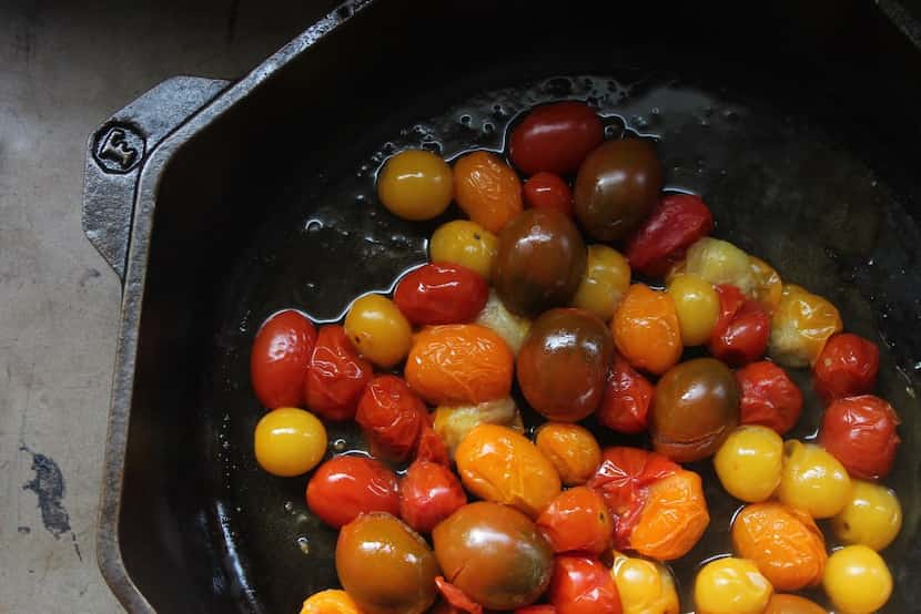 Bite-size tomatoes are best for cast iron.