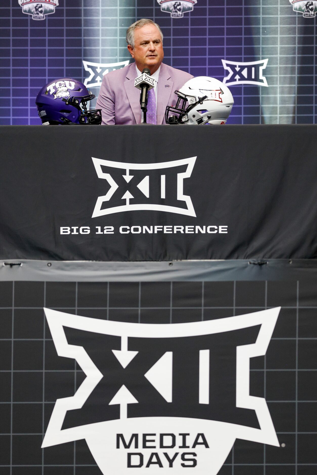 TCU head coach Sonny Dykes speaks during the Big 12 Media Days at AT&T Stadium, Wednesday,...