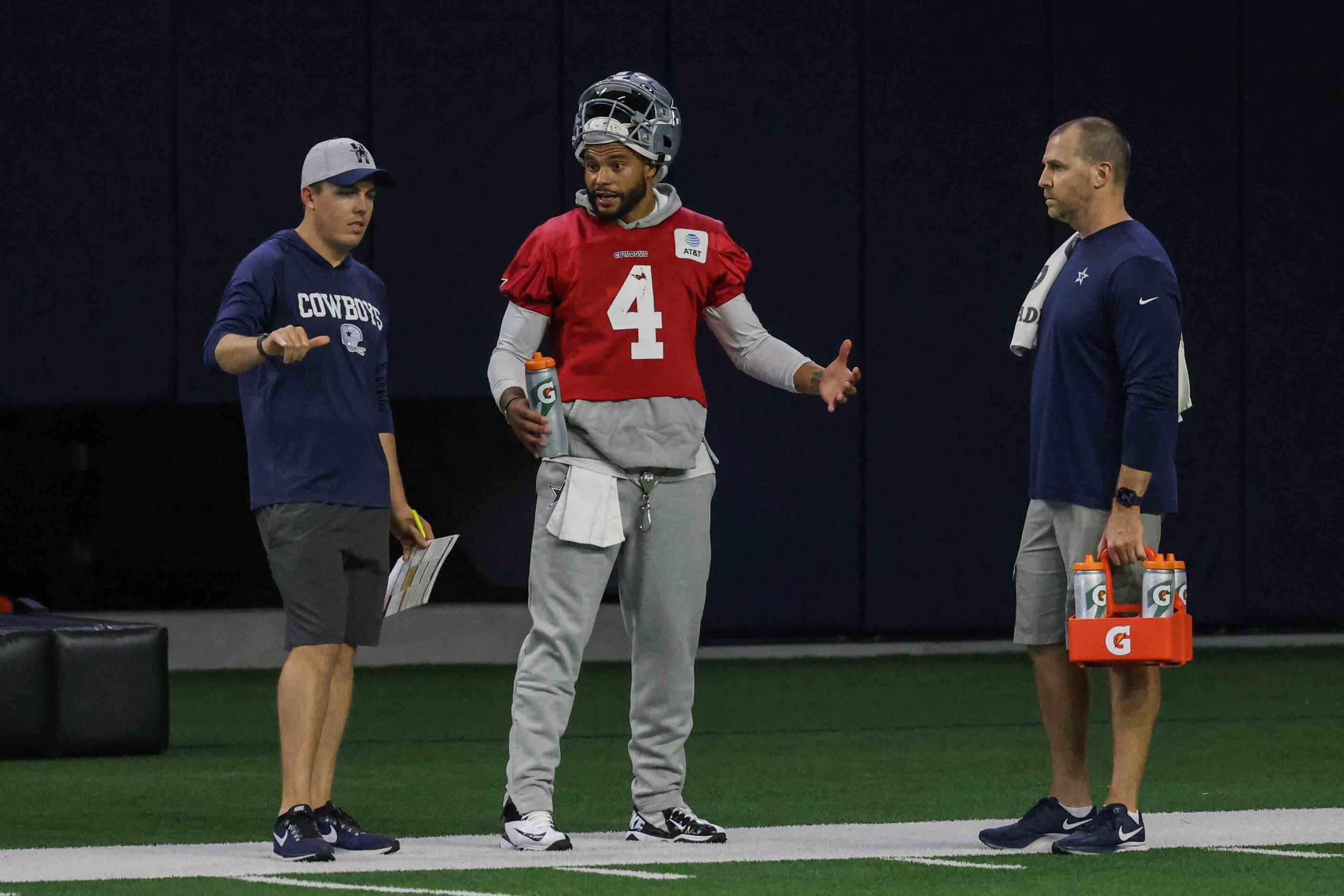Cowboys' quarterback Dak Prescott #4 during practice at the Ford Center in Frisco on...