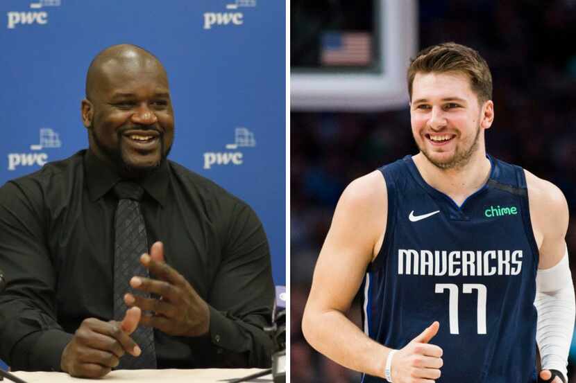 Shaquille O'Neal (left) and Luka Doncic (right). Photos by The Dallas Morning News staff.