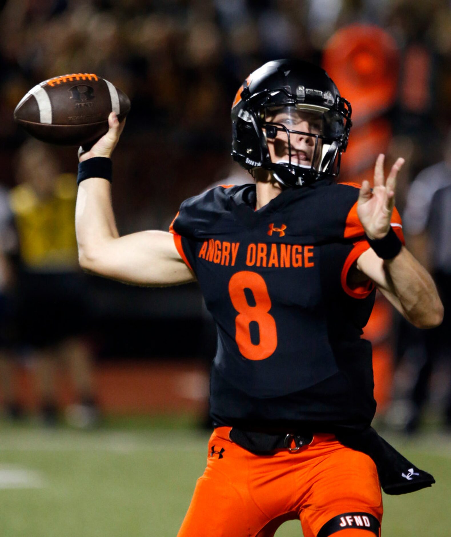 Rockwall High quarterback Braedyn Locke (8) throws a pass during the first half of their...