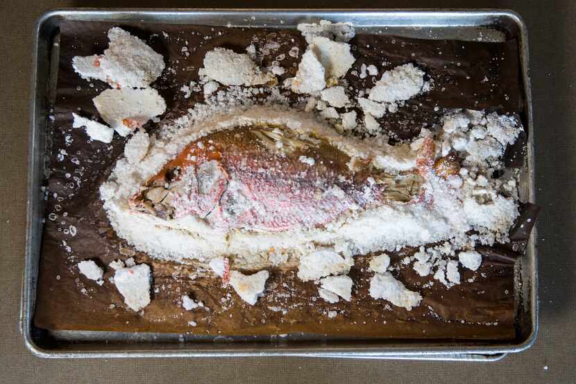 A baked Salt Crusted Red Snapper on Nov. 14, 2019 at Sea Breeze Fish Market in Plano....