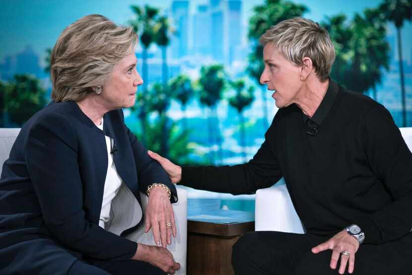 Democratic presidential candidate Hillary Clinton chatted with Ellen Degeneres during a...