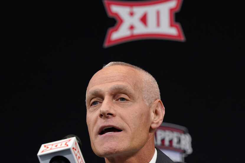 FILE -Incoming Big 12 Commissioner Brett Yormark speaks during a news conference opening the...