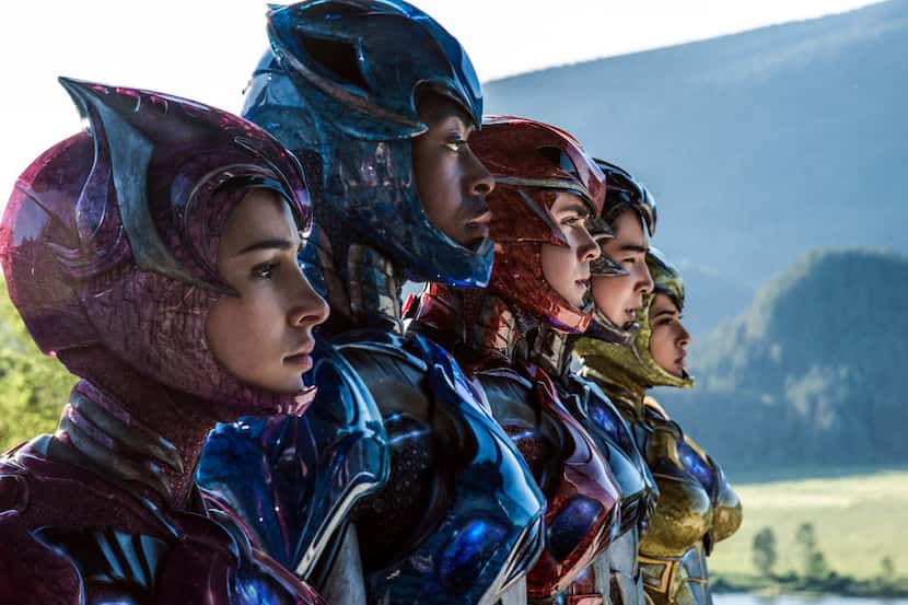 In this image released by Lionsgate, Naomi Scott, from left,  RJ Cyler, Dacre Montgomery,...
