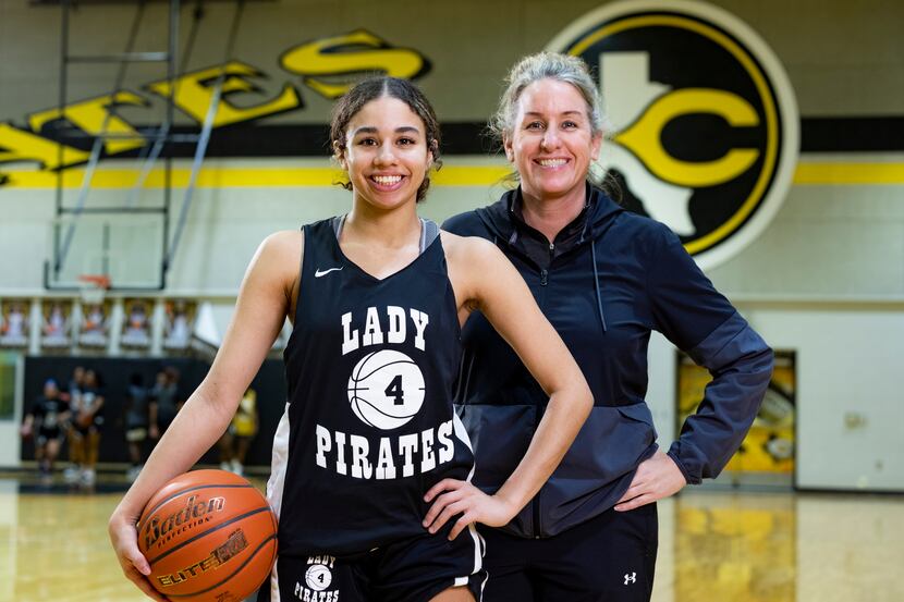 Crandall junior guard Kennedi Holmes, 16, and her mom, Laura Holmes, the girls basketball...