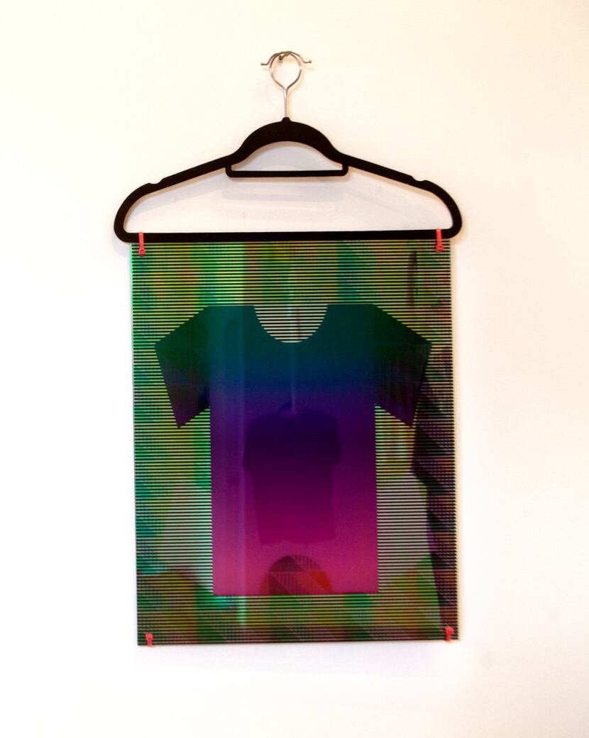 Brooklyn artist Kate Kosek, Kewl Lewk, 2019, UV pigment on plexiglass, zip ties and clothes...
