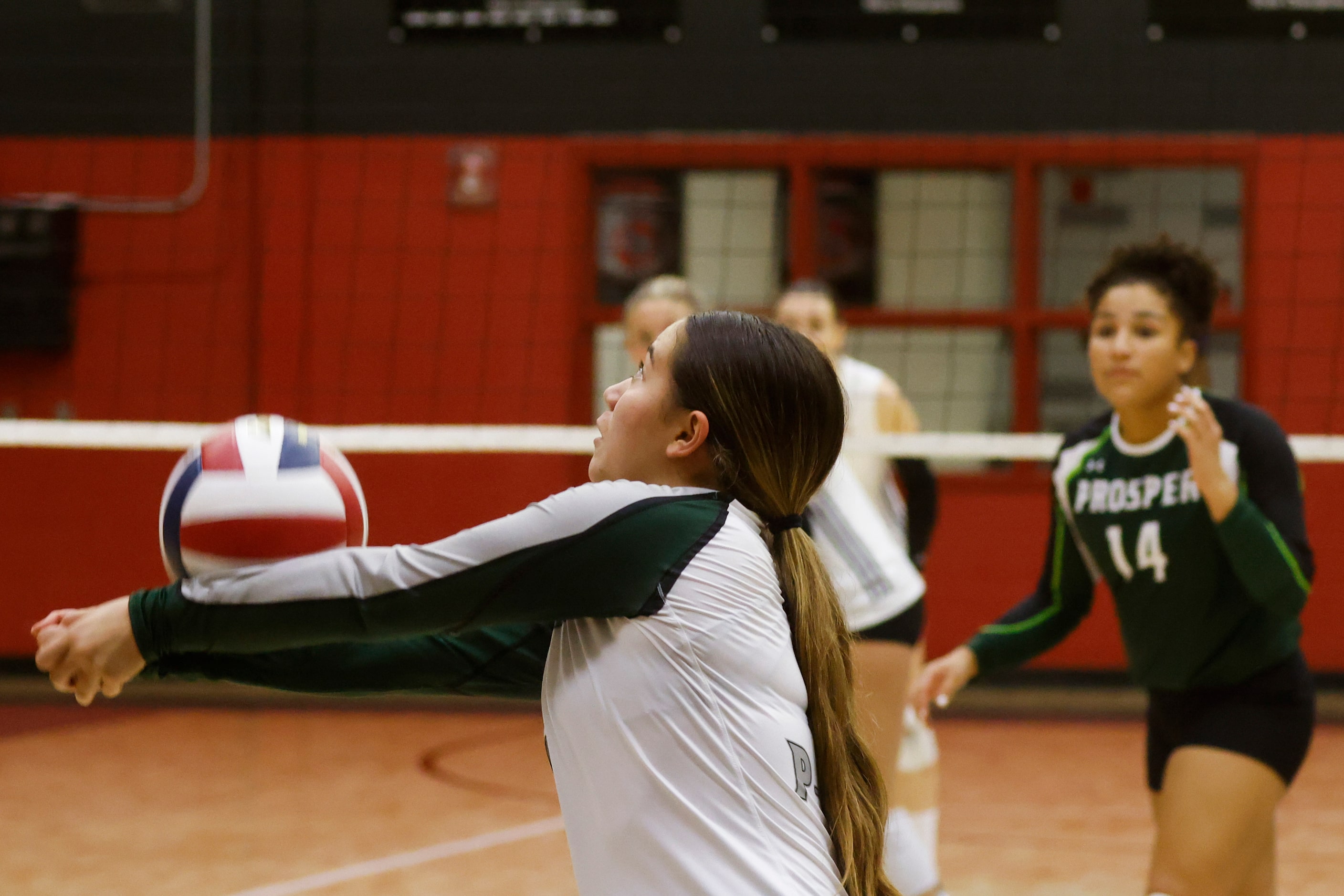 Prosper’s Brooklyn Bowman hits the ball against Lovejoy during a season-opening match at...