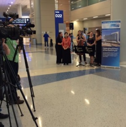  News crews cover DFW's celebration of 10 years of Terminal D, Skylink and the Grand Hyatt