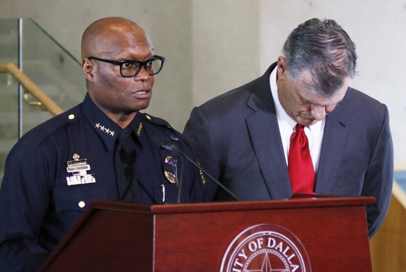 Chief Brown and the mayor Friday morning at Dallas City Hall