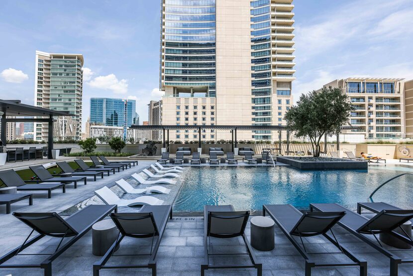 The pool at The Victor in Dallas' Victory Park.