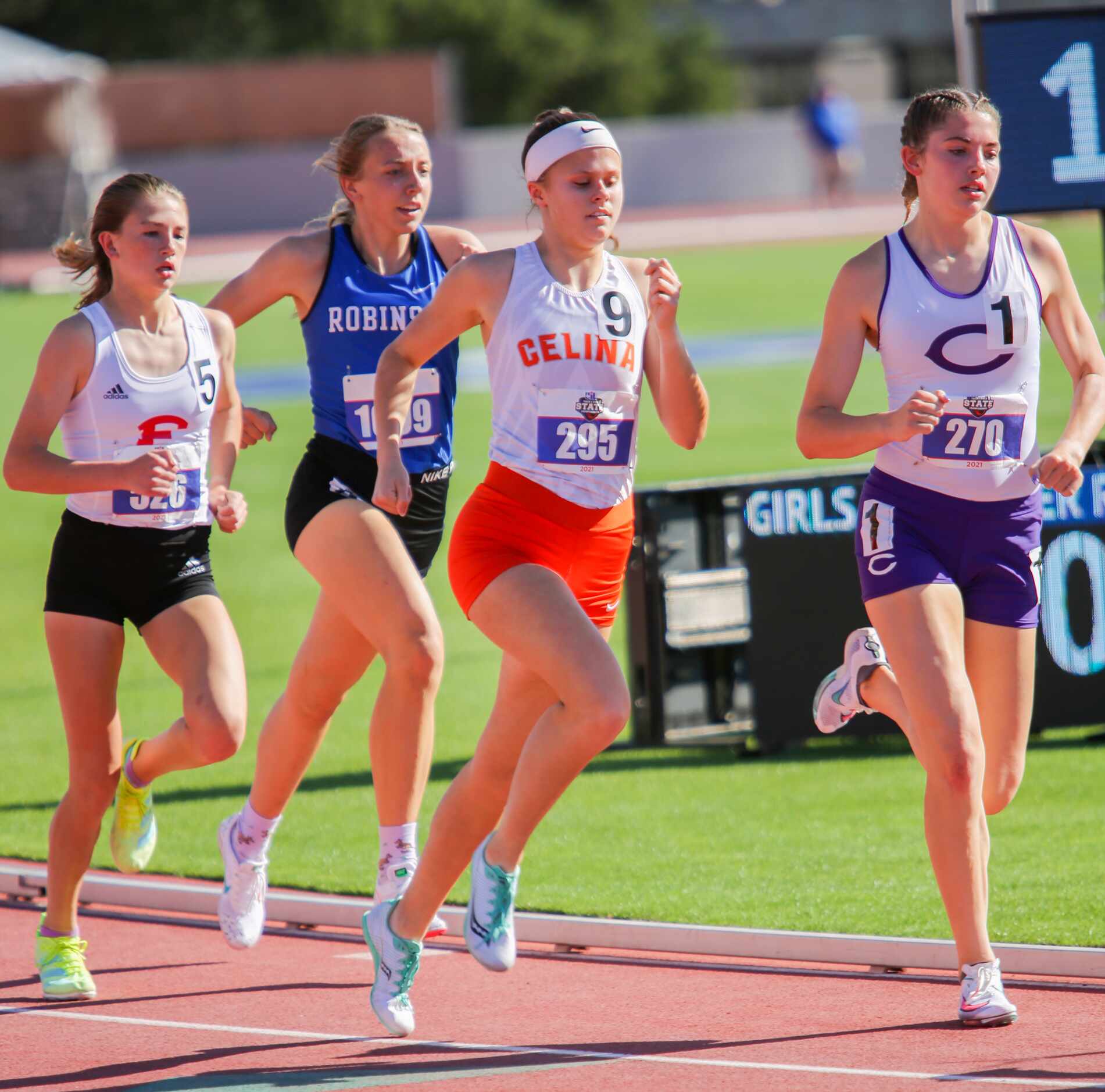 Celina's Adele Clarke competes in the 4A girls 800 meters during the UIL state track meet at...