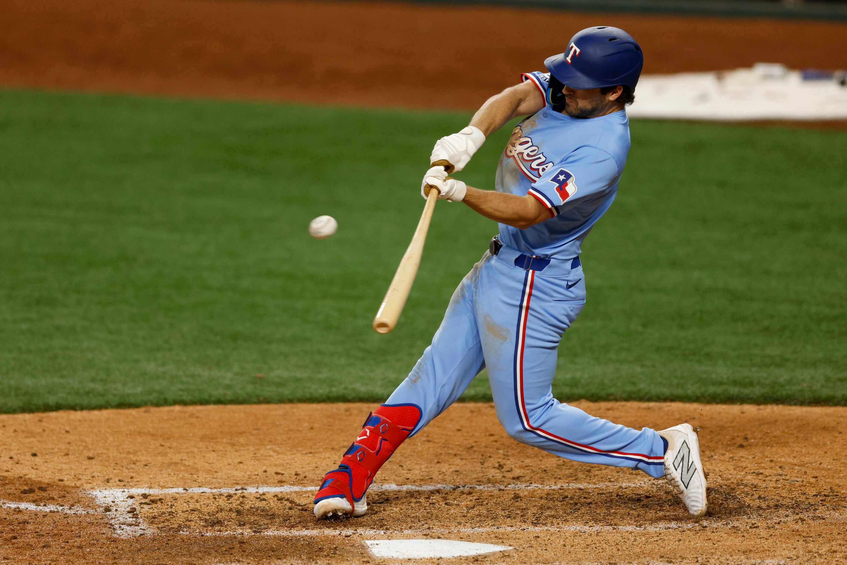 Texas Rangers third baseman Josh Smith (8) flies out to left  during the seventh inning...