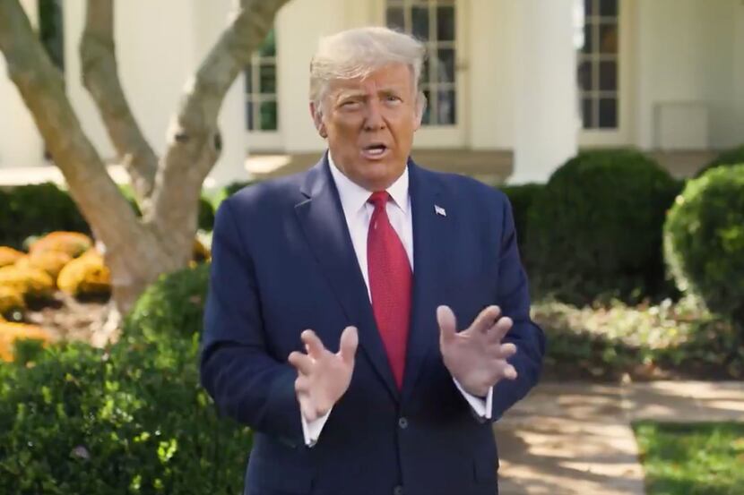 President Donald Trump speaks in a recorded video message that he released on Twitter on...