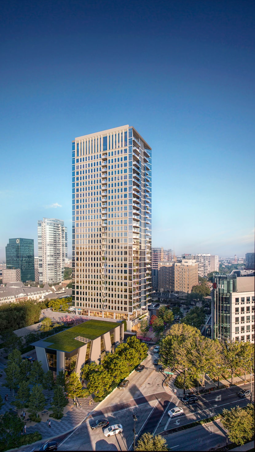 Crescent Real Estate's 2811 Maple apartment tower under construction in Uptown Dallas.