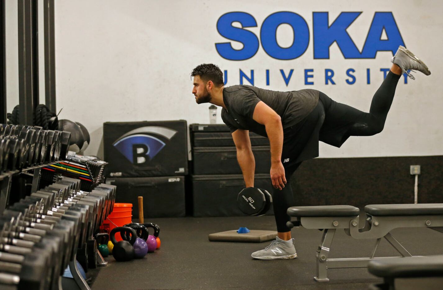 Texas Rangers first baseman Joey Gallo works out at Boras Sports Training Institute during...