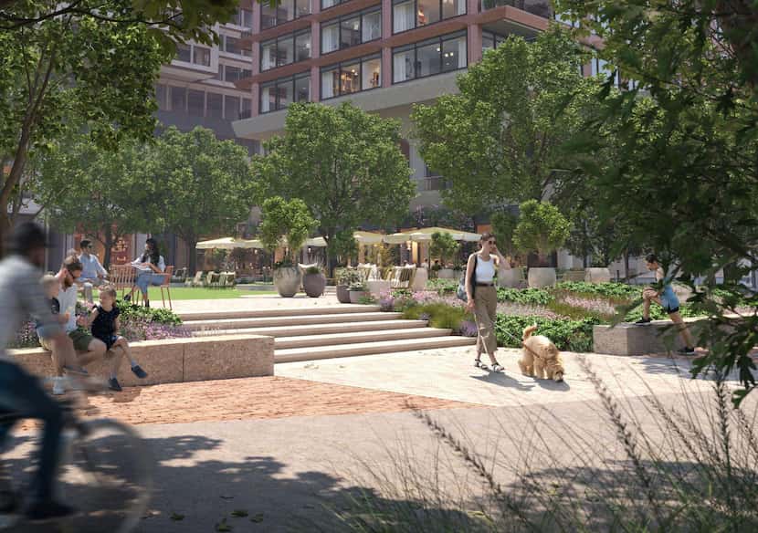 The development includes a small park on the Katy Trail.