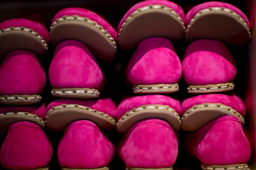 Hot pink Sabahs at the Sabah House on Routh Street in Dallas. The slippers have rubber soles...