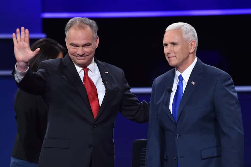 Supporters of Tim Kaine (left) hailed the candidate for pressing on Donald Trump's comments...