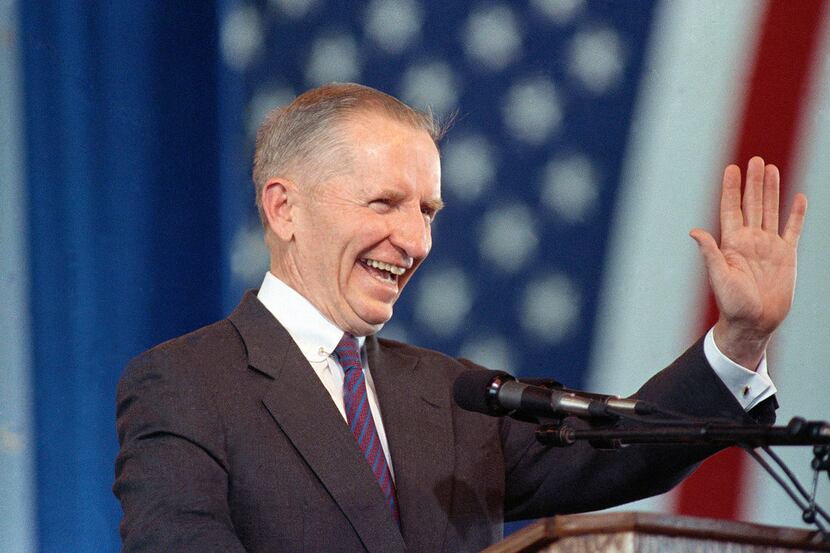 In this undated 1992 photo, businessman and U.S. presidential candidate H. Ross Perot waves....