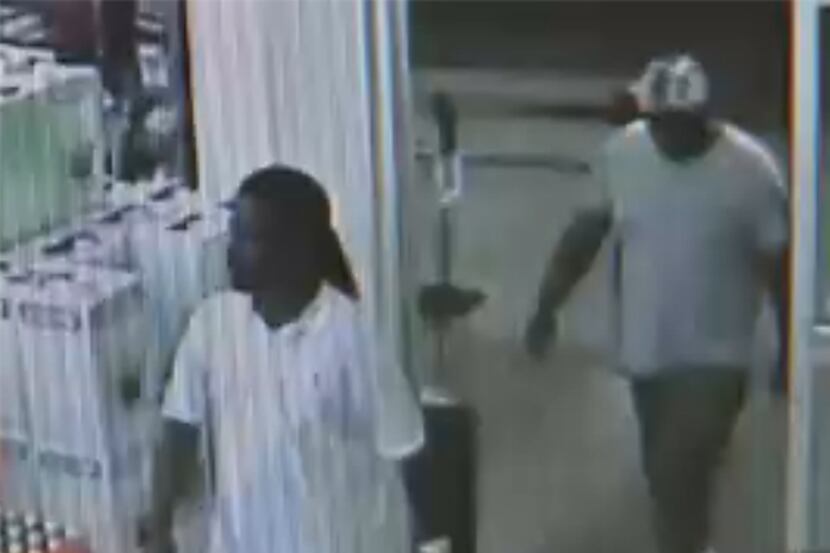 This image taken from surveillance video shows two men Irving police believe followed a...