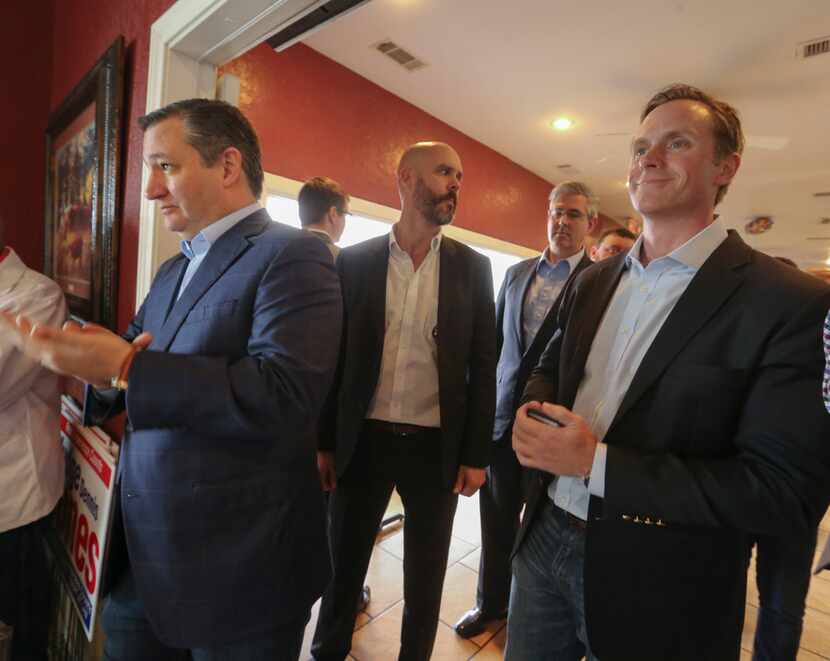 U.S. Sen. Ted Cruz (left) and Jason Wright, running for the 5th Congressional District seat,...