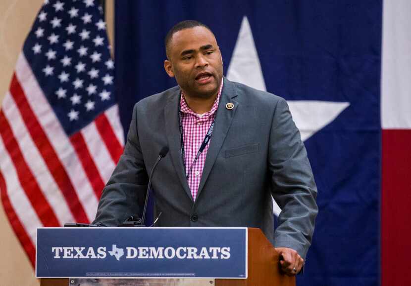 U.S. Rep. Marc Veasey of Fort Worth spoke at the Texas delegation breakfast during Day 4 of...