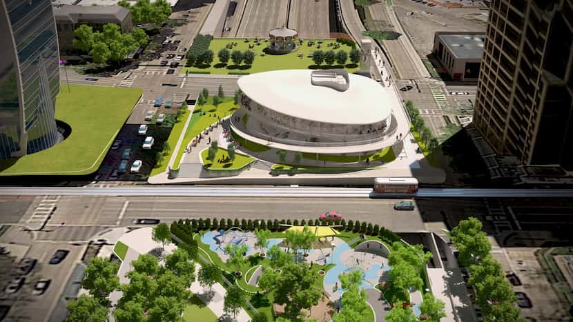 Renderings show the planned expansion of Klyde Warren Park in Dallas. The expansion will...
