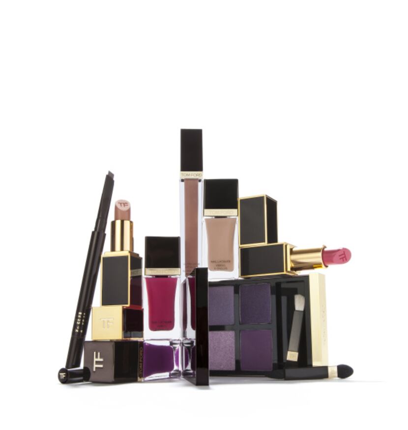 Tom Ford’s Brow Sculptor in Taupe, Eye Color Quad in Violet Dusk, Extreme Mascara in Raven,...