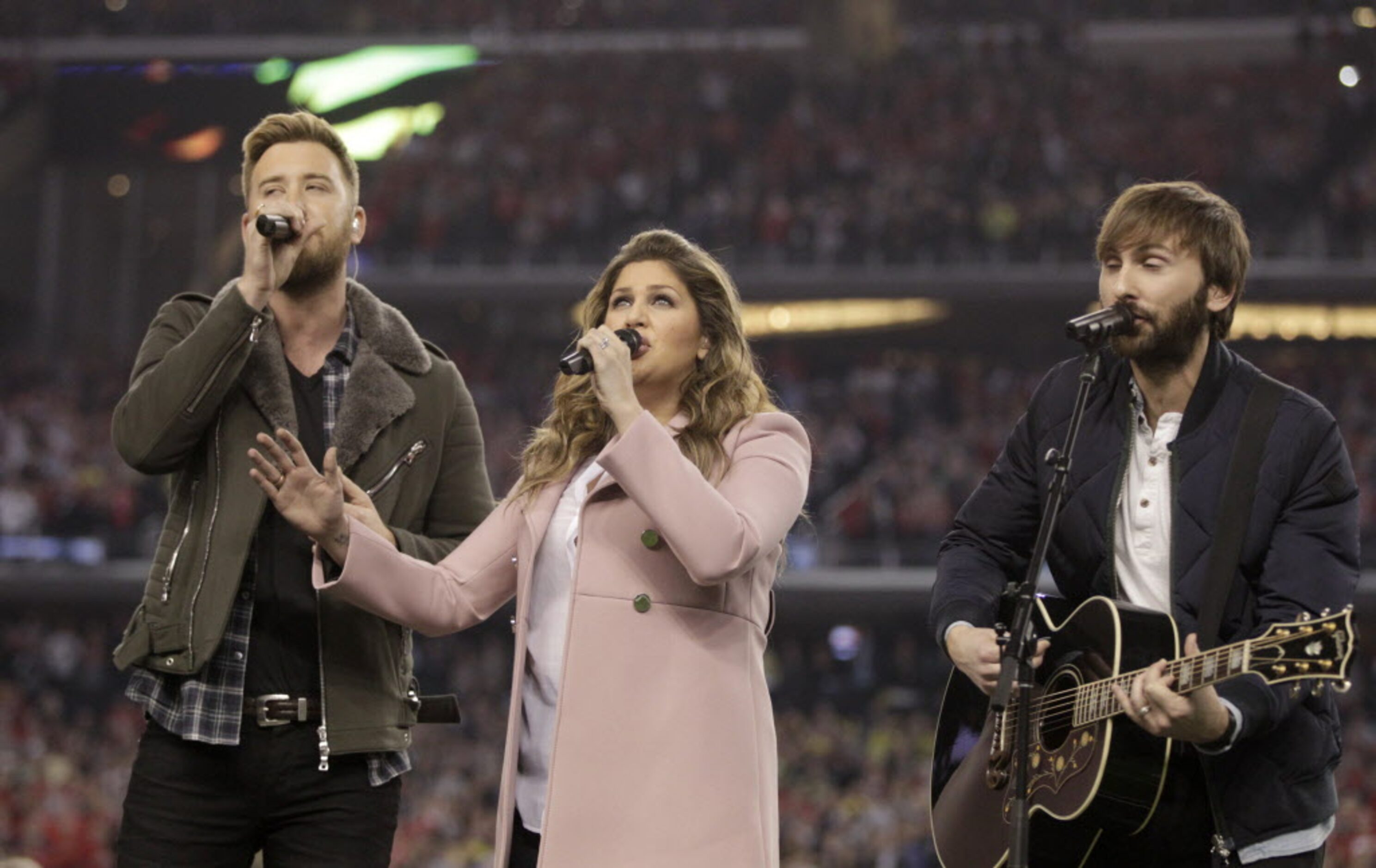 Lady Antebellum sings the national anthem prior to a game between Oregon and Ohio State...