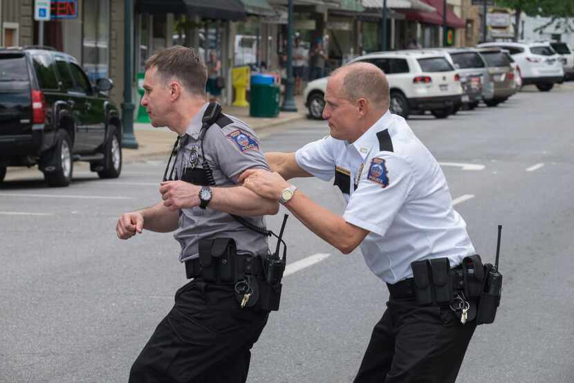 Sam Rockwell, left, and Woody Harrelson in a scene from Three Billboards Outside Ebbing,...