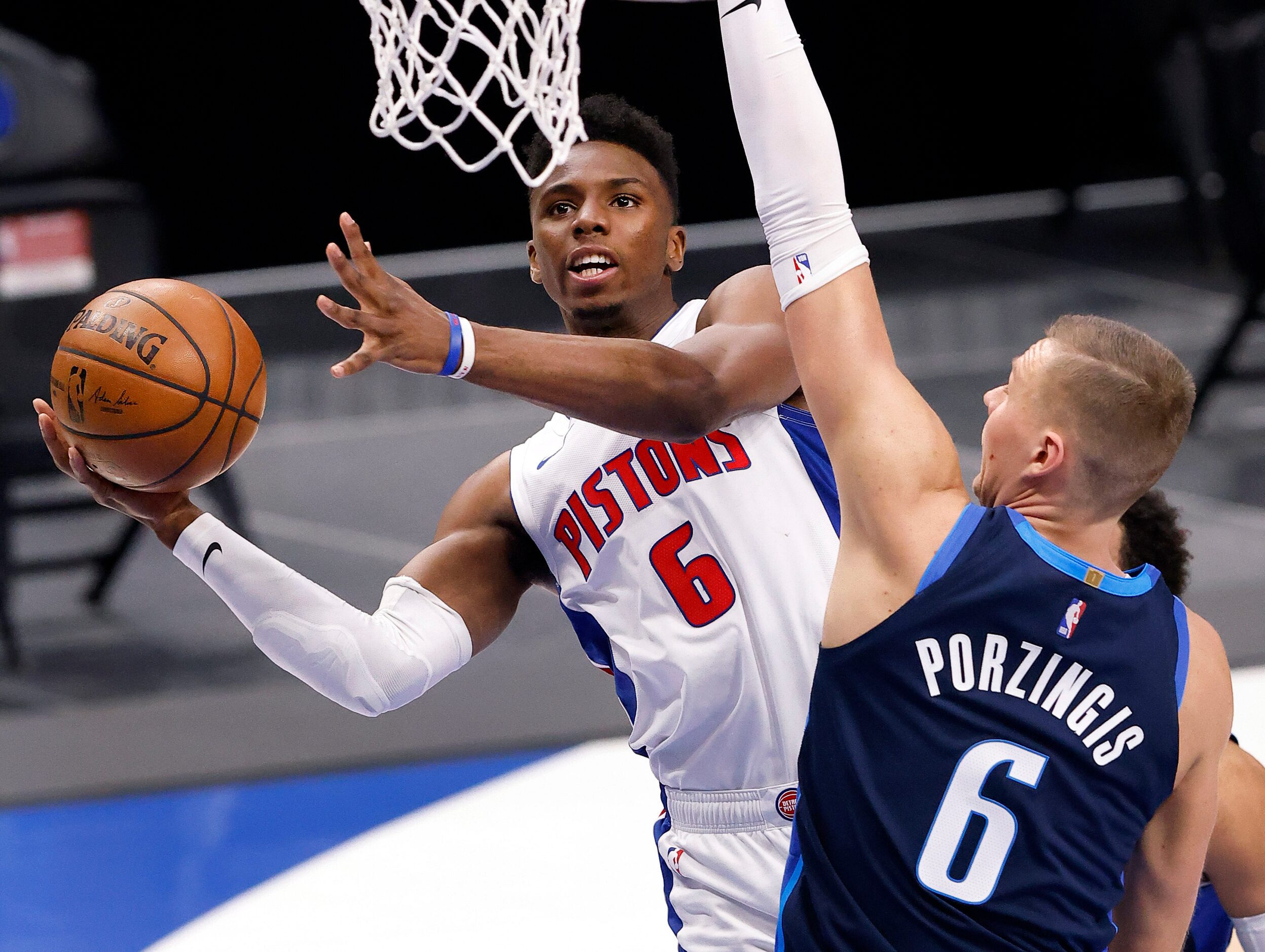 Detroit Pistons guard Hamidou Diallo (6) puts up an off-balance shot against Dallas...