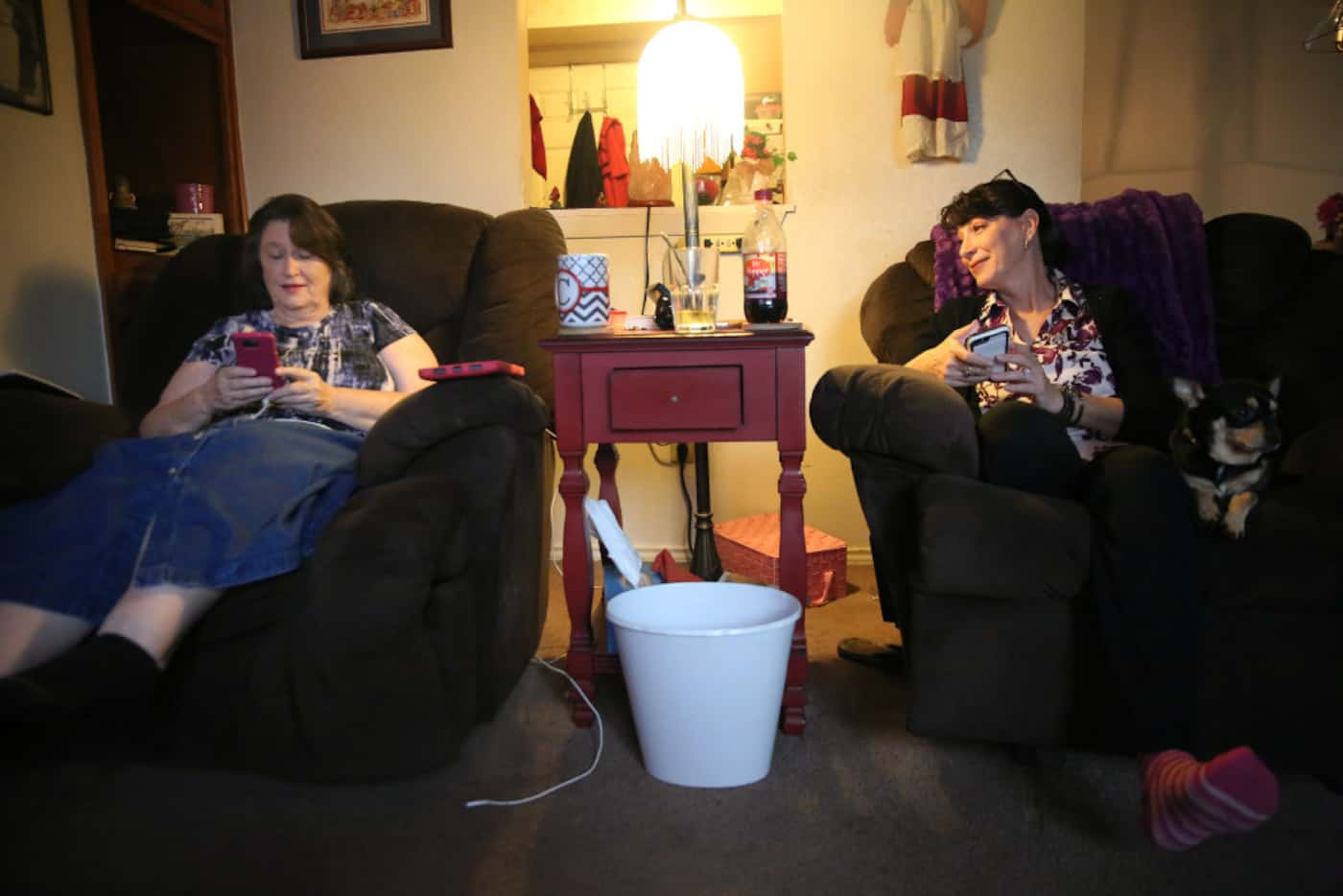 Dawn (right) spends part of the workweek at the Irving home of her mother, Caroline McGinley. 