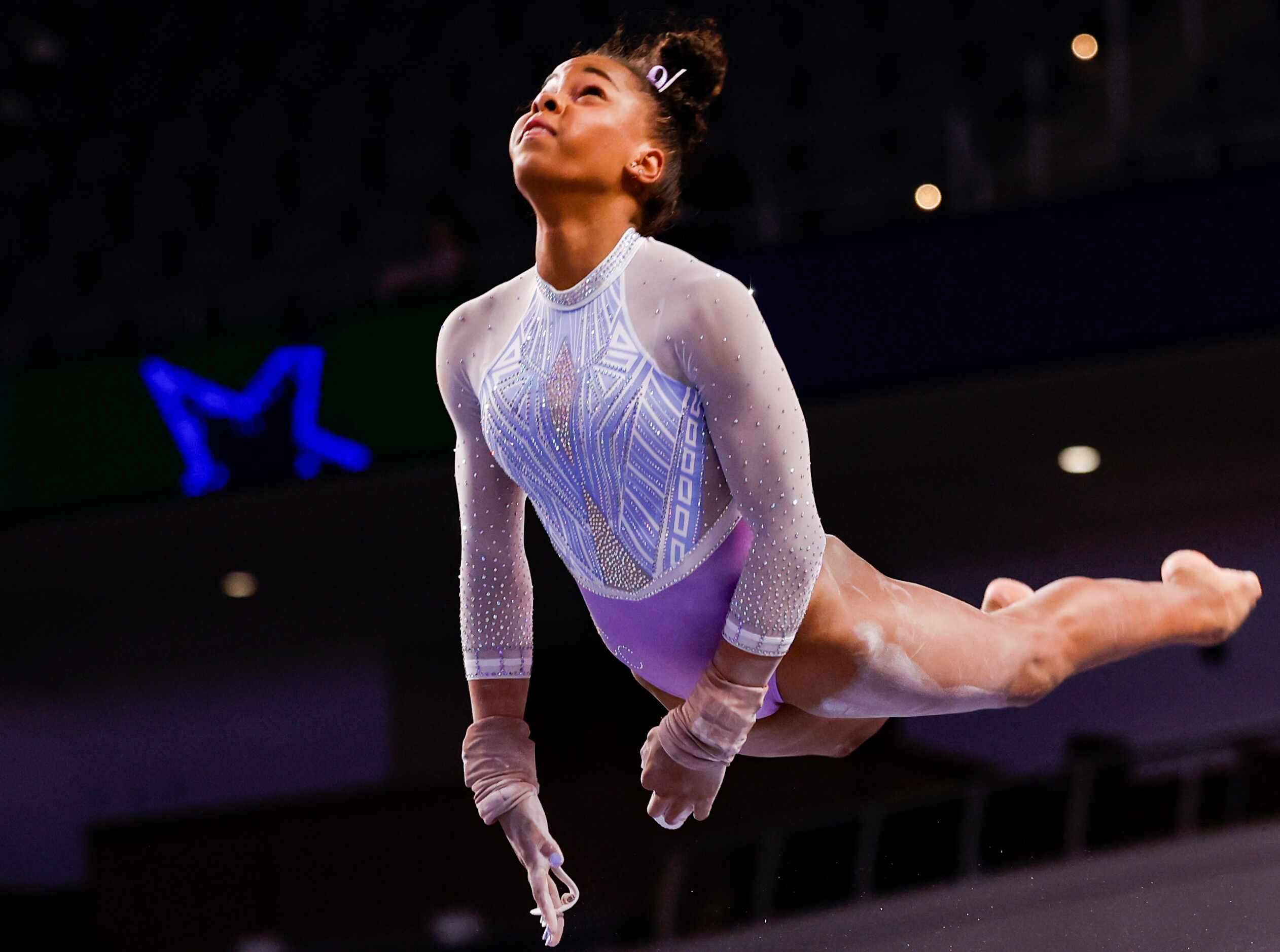 Zoe Miller competes on the uneven bar during day 1 of the senior women's US gymnastics...