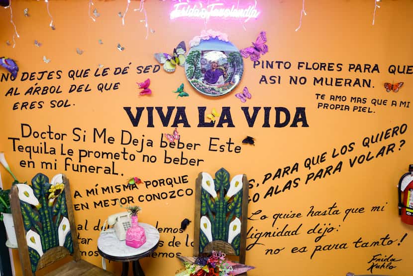 A wall of quotes by Mexican painter Frida Kahlo is seen at Frida's Tacolandia.