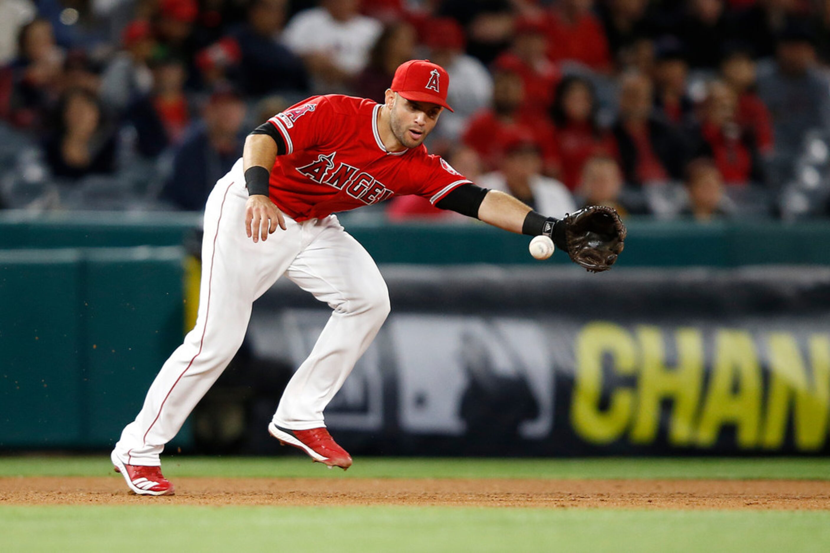 ANAHEIM, CALIFORNIA - MAY 24:  Tommy La Stella #9 of the Los Angeles Angels of Anaheim...