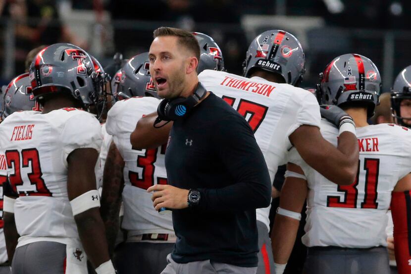 FILE - In this Nov. 11, 2017, file photo, Texas Tech Head Football coach Kliff Kingsbury on...