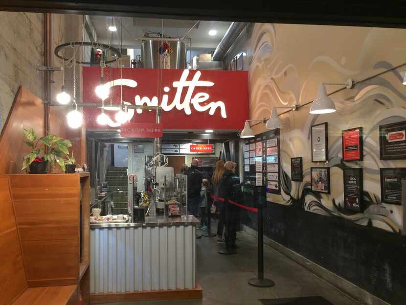 Customers wait to order inside the Smitten Ice Cream location in the Marina District.