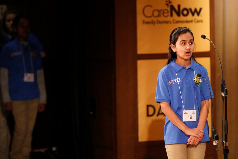 Naysa Modi competes during the 60th Annual Golden Chick Dallas Regional Spelling Bee...