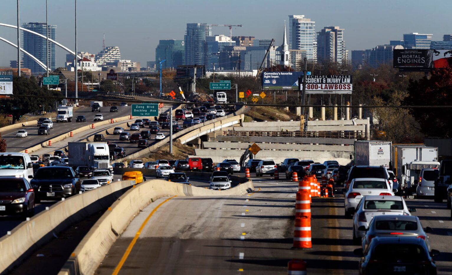 Morning rush hour traffic slows near Brookhaven Drirve, where new Interstate 35E bridge...