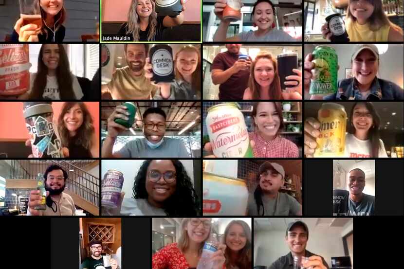 Common Desk employees posed with their drinks last year as they gathered online for their...