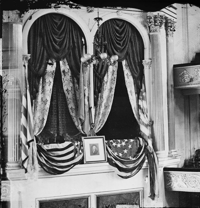 This April 1865 photo shows President Abraham Lincoln's box at Ford's Theater, the site of...